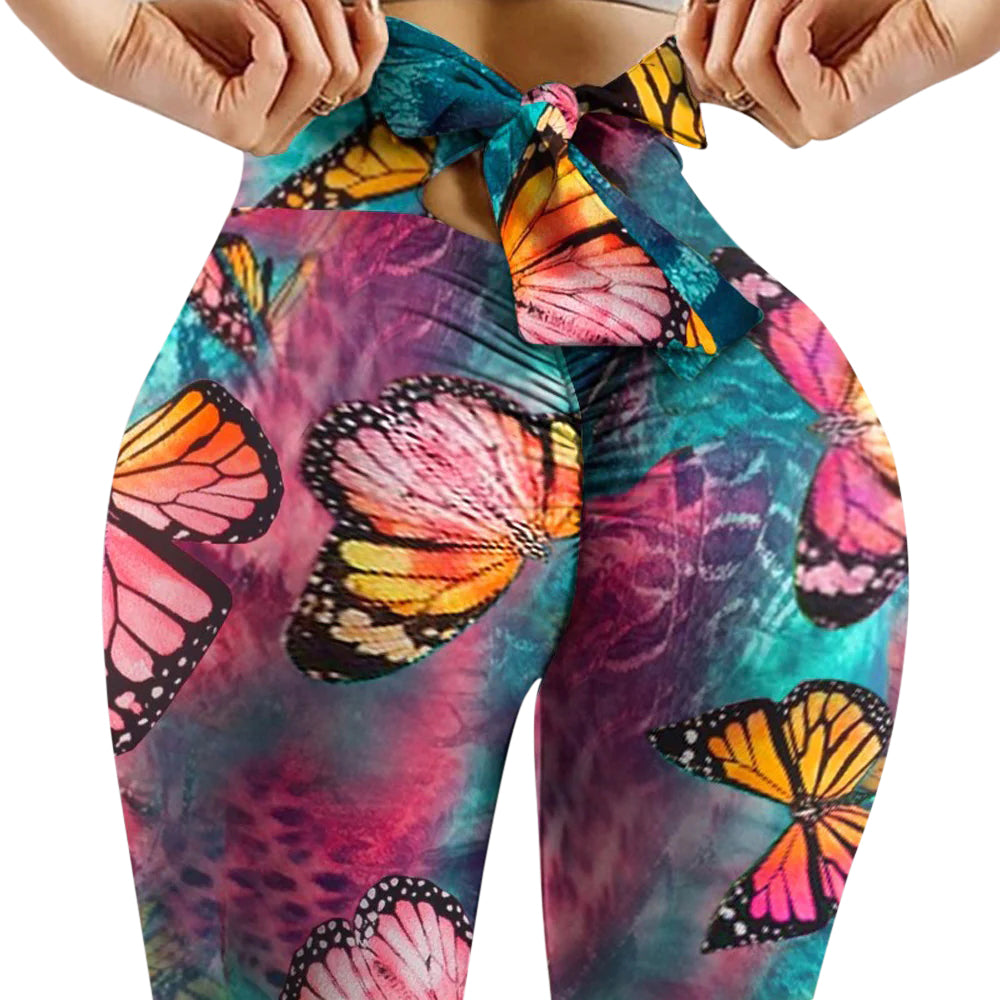 Printed Legging with Bow tie Design High Waist Seamless Yoga Fashion Tights brown