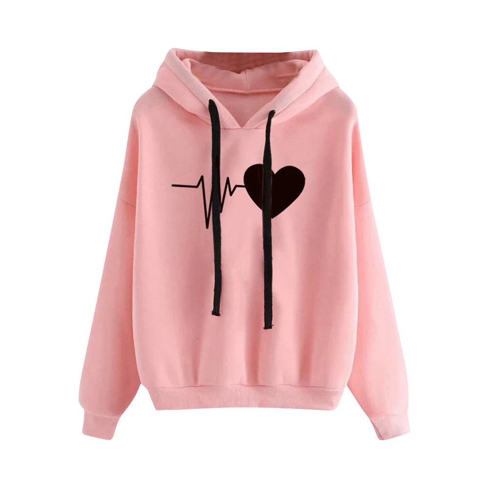 Heart Print Streetwear Hoodies Women Sweatshirt Spring Autumn Long Sleeve Hoodie Clothes pink