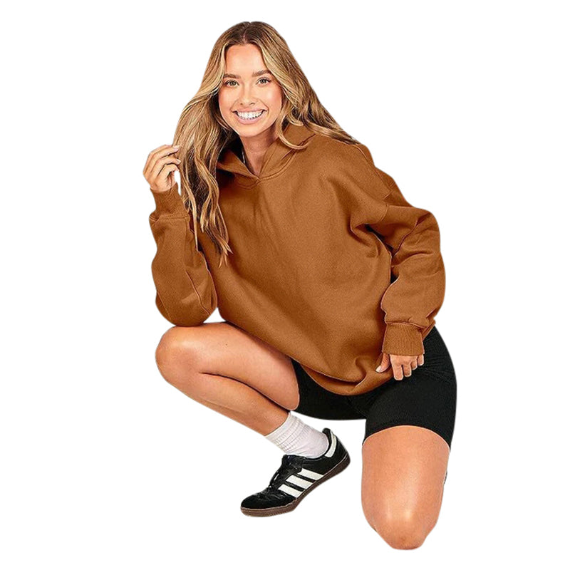 Loose Hooded Sweater Women's Sports And Leisure dark brown