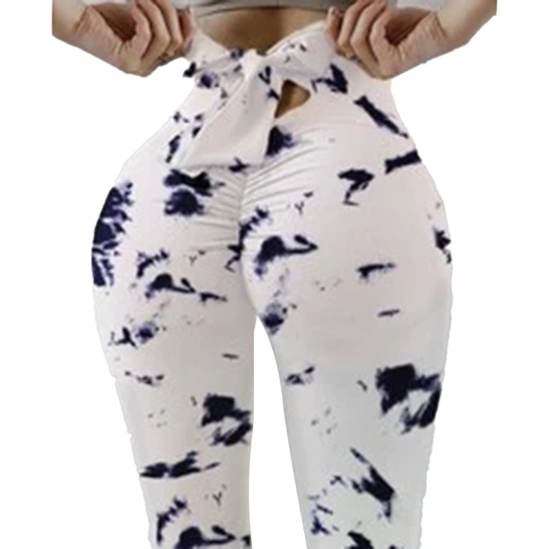 Fashion high elasticity printing pants with scrunch high waist slim yoga workout leggings for women
