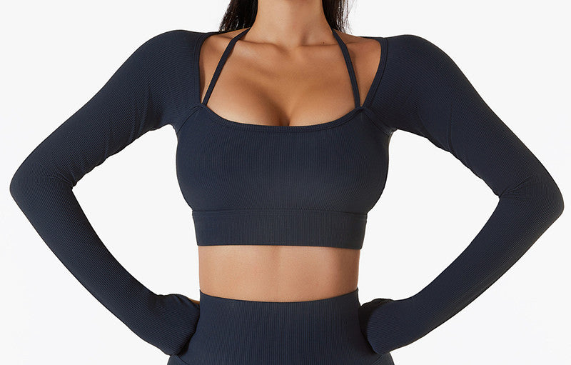Ribbed Long Sleeve Dark Blue Yoga Top