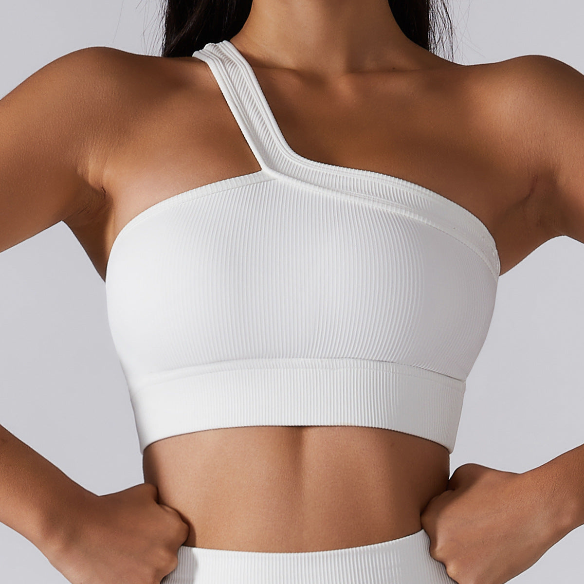 Ribbed Yoga White One Strap Bra