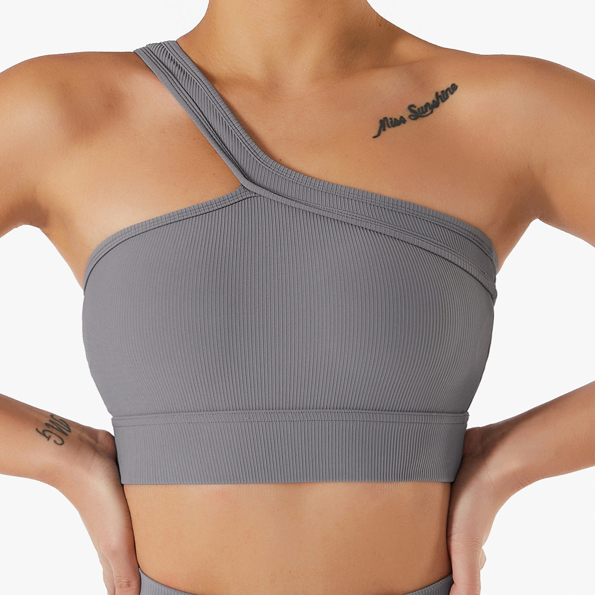 Ribbed One Strap Grey Yoga Bra