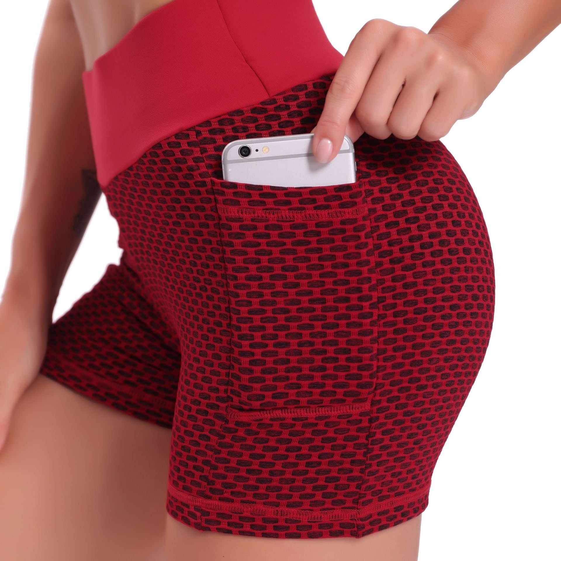 Red Mesh/Honeycomb Legging Short With Pocket.jpg