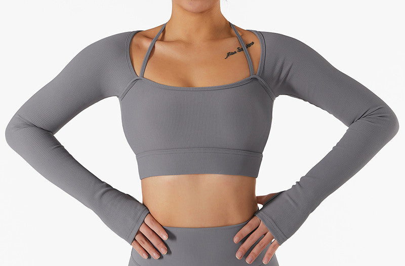 Ribbed Long Sleeve Grey Yoga Top