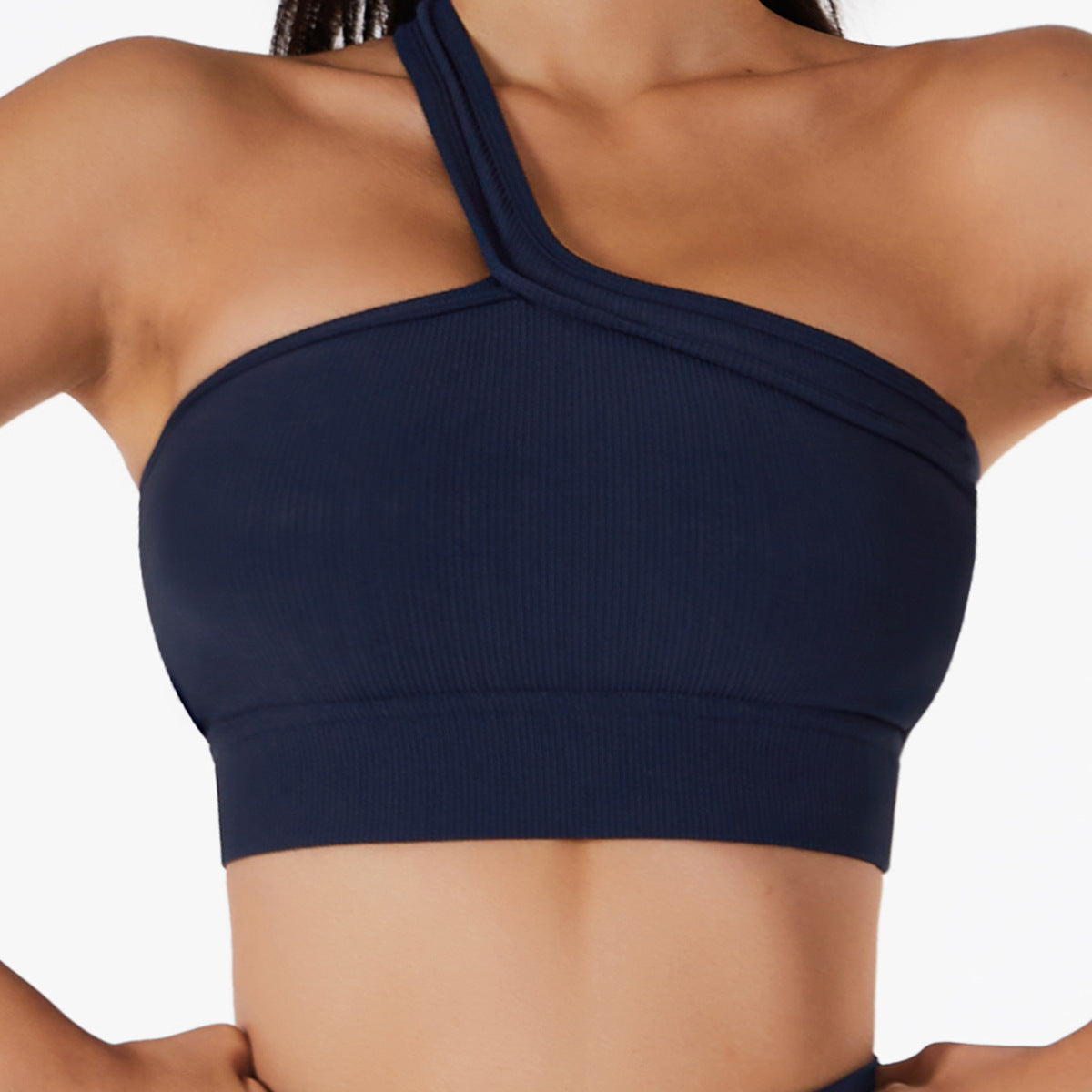 Ribbed One Strap Dark Blue Yoga Bra