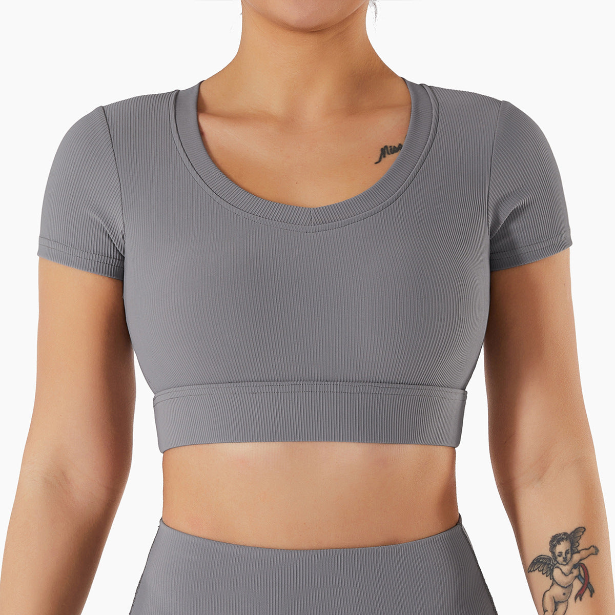 Ribbed yoga set bra top grey