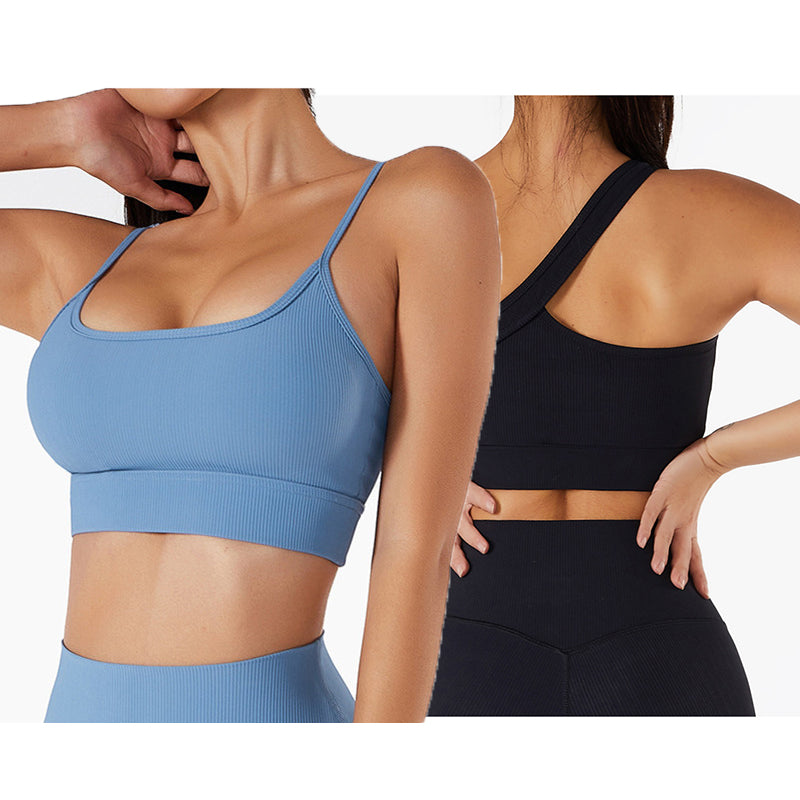 Ribbed Light Blue and Black Bra