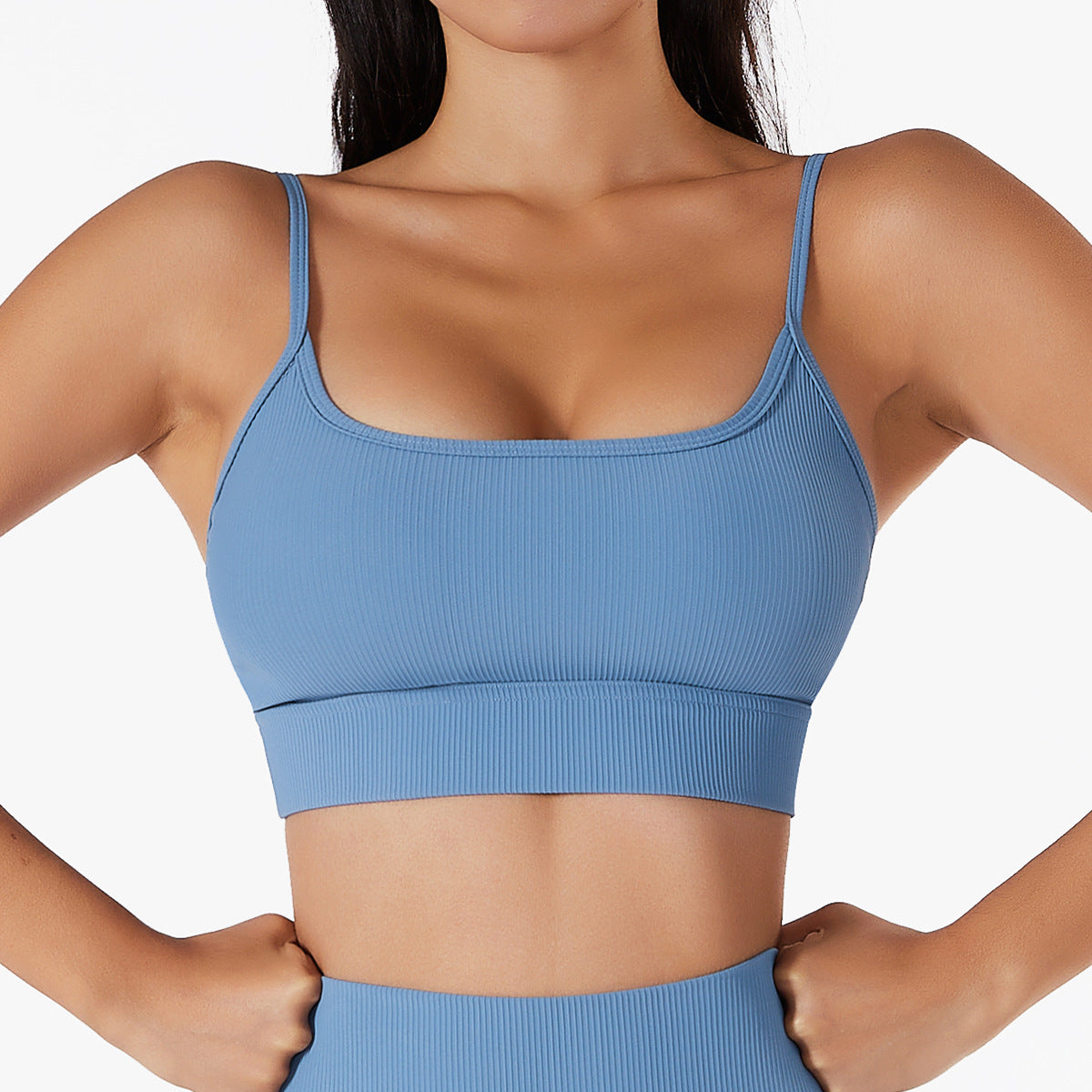 Ribbed Strapped Light Blue Yoga Bra