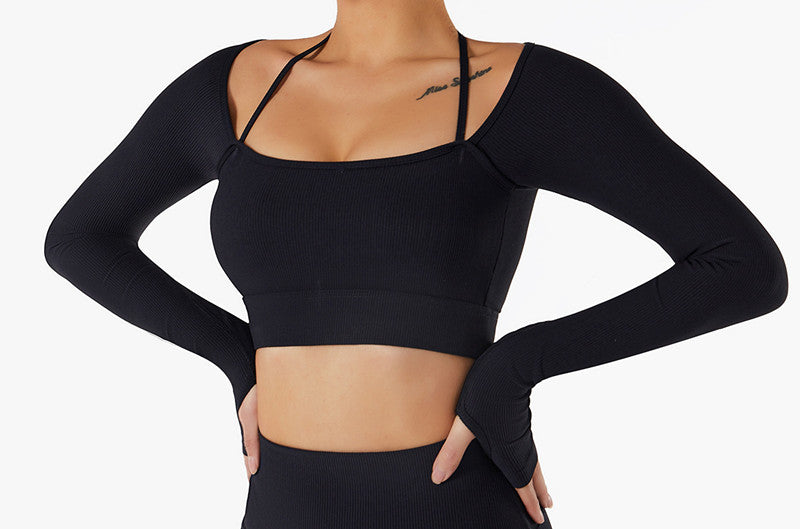 Ribbed Long Sleeve Black Yoga Top