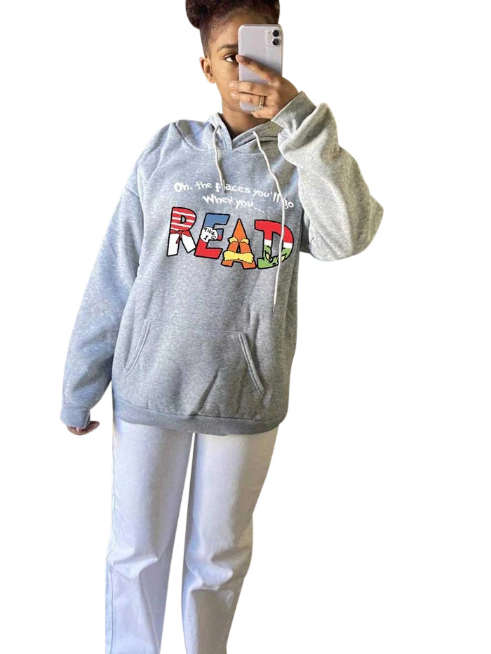 Autumn And Winter European And American Color Letter Printing Hooded Casual Sweatshirt