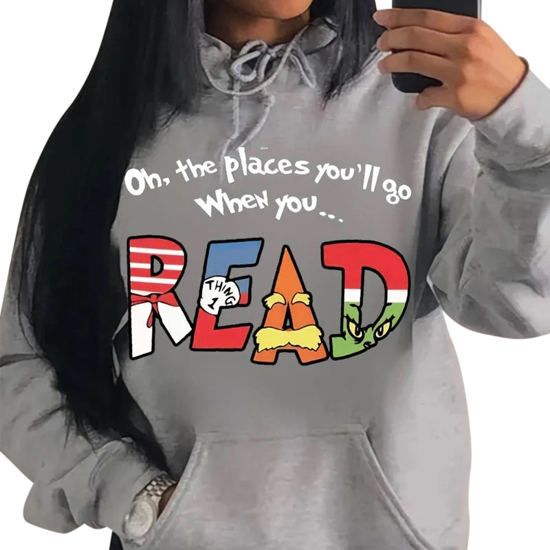 Autumn And Winter European And American Color Letter Printing Hooded Casual Sweatshirt