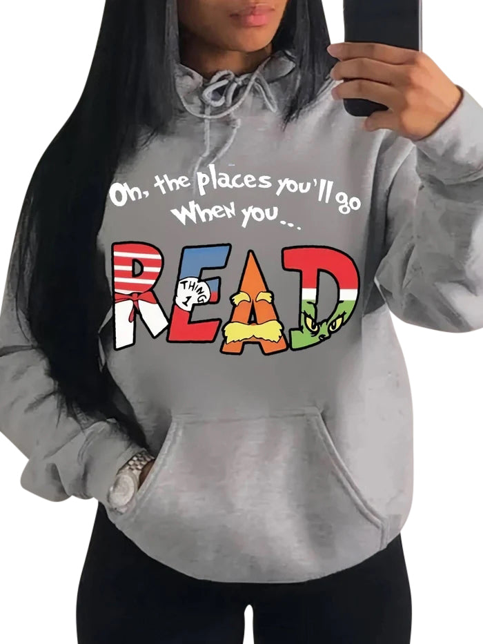 Autumn And Winter European And American Color Letter Printing Hooded